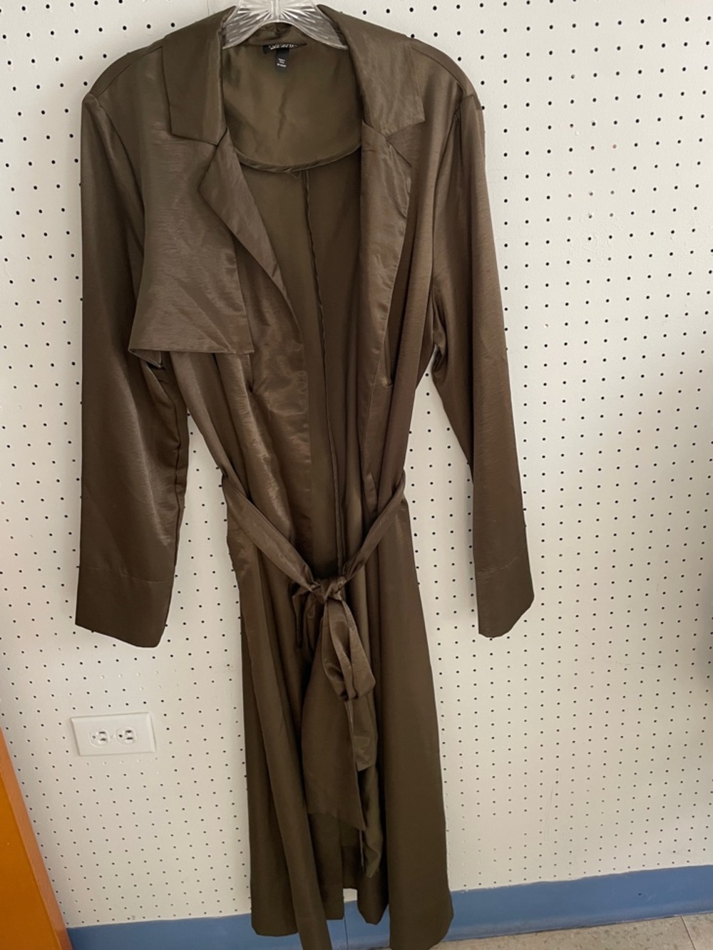 Topshop Olive Green Satin-Like Duster Coat